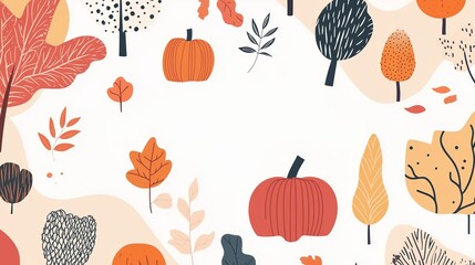 Colorful autumn leaves and pumpkins create a vibrant fall-themed background for seasonal decorations or crafts