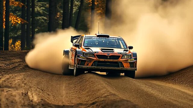With the race's intensity reaching its peak, a close-up reveals the WRC rally racer's expert use of the handbrake