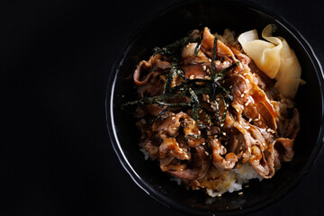 Stir Fried Pork with Teriyaki Sauce japanese food isolate in black background