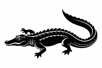 Crocodile silhouette vector art illustration, dangerous reptile animal