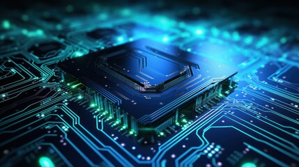 Futuristic circuit board with neon blue 