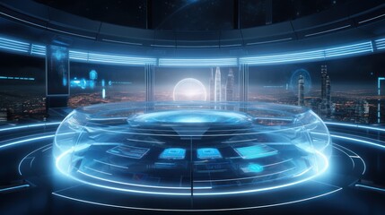 Futuristic scientific environment featuring holographic elements 