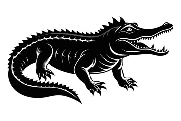 Crocodile silhouette vector art illustration, dangerous reptile animal