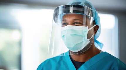 Healthcare worker in a face shield and mask, 