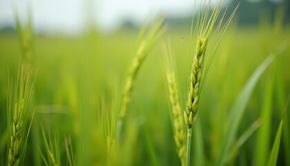 Fototapeta premium Vibrant green field of wheat ready for harvest