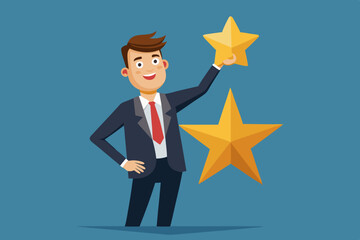 Star employee, success leader or confidence, high performance staff or achievement, evaluation or award winning, quality concept, confidence businessman with excellent golden star.
