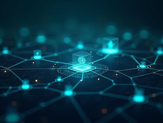 Obraz premium Cybersecurity Network: Digital Protection System with Glowing Nodes