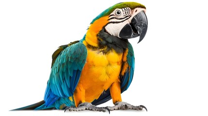 Fototapeta premium Magnificent Macaw Perched with Vibrant Beak on White Background