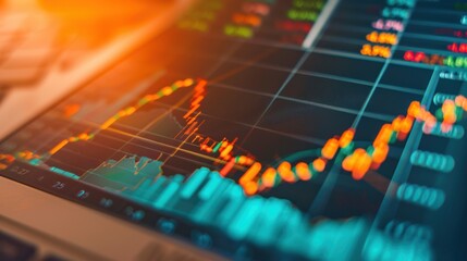 Stock market graph and top view computer on the table 