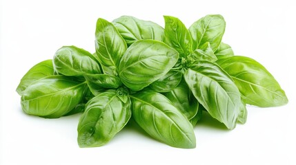 Fototapeta premium A fresh bunch of green basil leaves, commonly used in cooking and garnishing dishes.