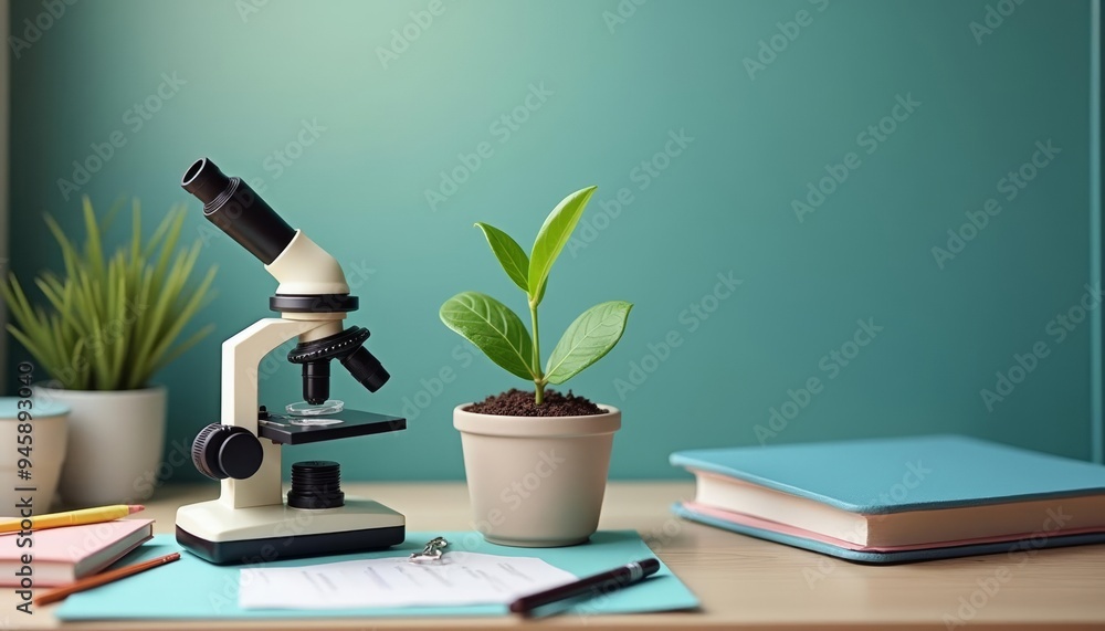 Poster exploring natures secrets with a microscope and a green thumb