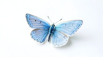 Obraz premium Tiny Blue Butterfly Resting Peacefully with Closed Wings on White Background