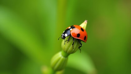 Natures tiny beauty  a ladybug on a flower bud