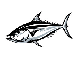 Obraz premium Black and white tuna fish painting on white background