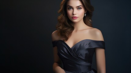 Naklejka premium Portrait of a beautiful girl with a graceful pose and elegant makeup, 