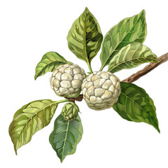 Obraz premium Custard apple branch old botanical illustration, isolated on white Job ID: 1f685a0c-cfd0-4dde-bc03-eb0f90860850
