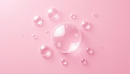 Glistening drops of water on a soft pink surface