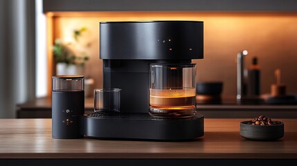 Modern Coffee Maker with Freshly Brewed Coffee