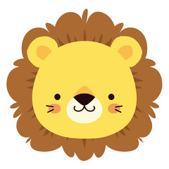 A cute cartoon lion head with simple flat illustration style for vector graphic logo design isolated on a white background