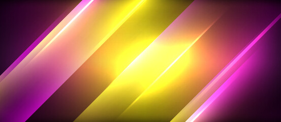 Neon dynamic diagonal light rays background. Techno digital geometric concept design for wallpaper, banner, presentation, background