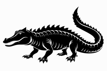 Crocodile silhouette vector art illustration, dangerous reptile animal