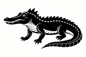 Crocodile silhouette vector art illustration, dangerous reptile animal