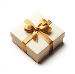 Obraz premium Elegant white gift box with golden ribbon, perfect for celebrations and special occasions