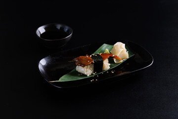 Unagi Sushi Eel sushi Japanese food Japanese seafood isolated in black background