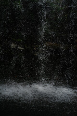 Frozen waterdrops falling down from a waterfall in Monte Palace Tropical Garden, Madera Funchal. 