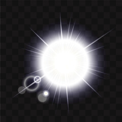 Rays shining white cold light, radial sun rays, sun promenades on transparent background, vector image
