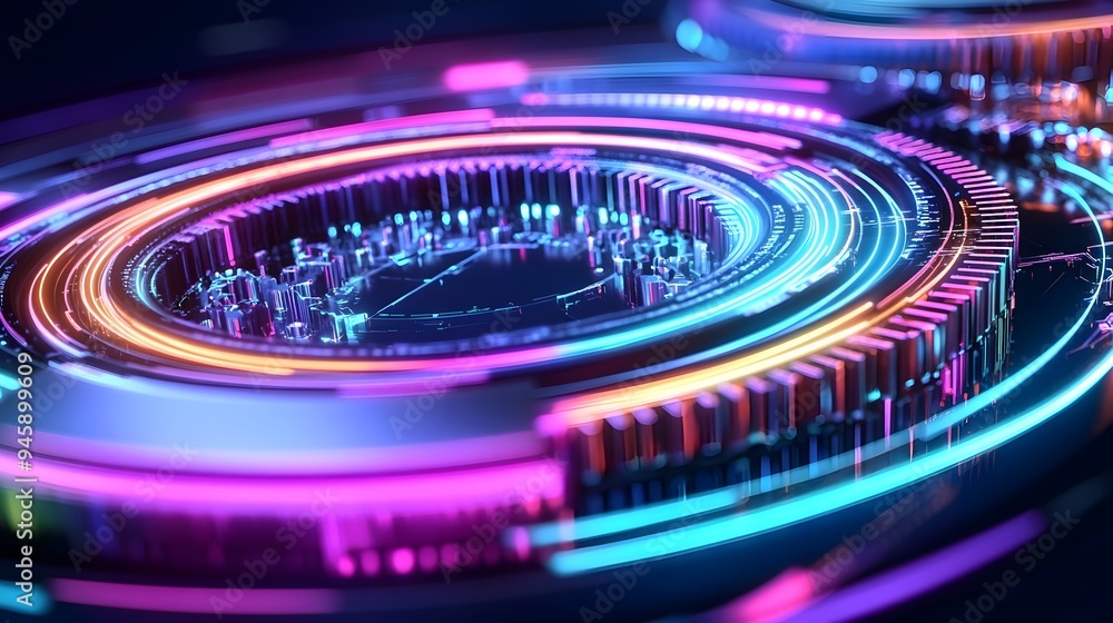 Poster futuristic glowing digital circuit abstract neon pattern technology design concept