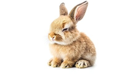 Obraz premium Closeup of Adorable Fuzzy Brown Bunny with Twitching Nose on White Background