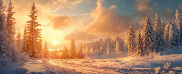 Naklejka premium Winter Sunset Forest.