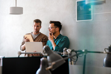 Programmers working in a software developing company office