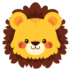 A cute cartoon lion head with simple flat illustration style for vector graphic logo design isolated on a white background