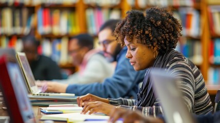 Adults in a blended learning environment, using a combination of online resources, textbooks, and in-person instruction