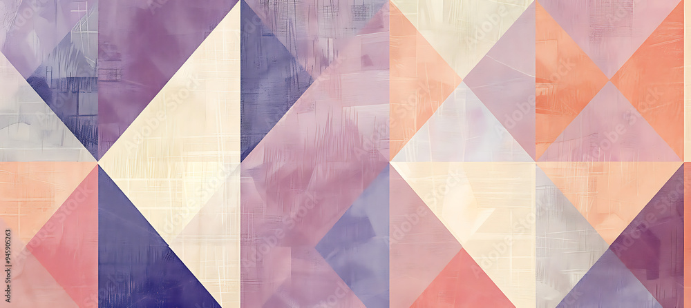 Poster angular geometric shapes with colors purple and beige featured on the abstract background