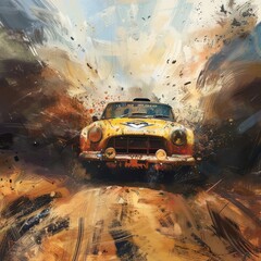 Obraz premium Vintage Rally Car in Motion