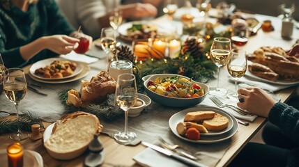 Naklejka premium Cozy Christmas Dinner with Family and Friends