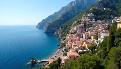 Fototapeta premium Idyllic coastal town nestled in the mountains