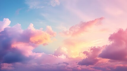 Ethereal Vintage Pastel Sky with Fluffy Clouds, Ideal for Dreamy Sky Banners and Templates, Soft Blue and White Color Palette for Serene Visuals.