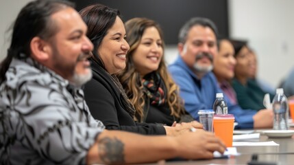 Hispanic adults in a community education workshop, discussing career development and personal growth