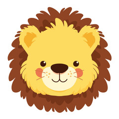 A cute cartoon lion head with simple flat illustration style for vector graphic logo design isolated on a white background