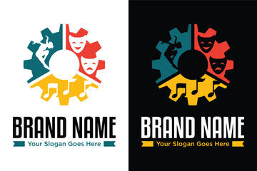 simple modern art dance dancing theatre music gear machine logo design vector illustration