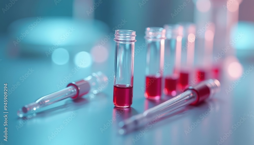 Poster precision in science a collection of test tubes with red liquid