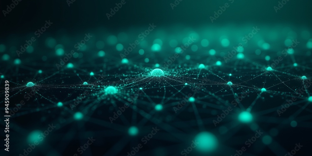 Aufkleber artificial intelligence network: green nodes in digital space