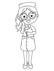 Coloring Little Nurse Cartoon