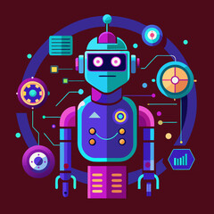 Cute robot cartoon icon character isolated, graphic design sign