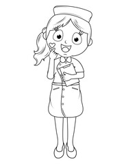 Coloring Little Nurse Cartoon