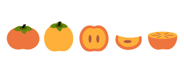Minimalist style vector persimmons clipart collection. Perfect art for stickers, poster, label, sale, card. Hand drawn illustration for decor and design.